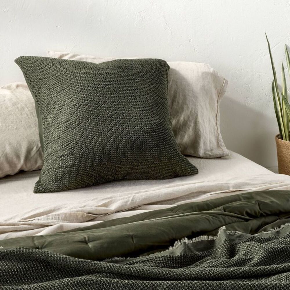 Euro Textured Waffle Pillow Sham Olive Green - Casaluna